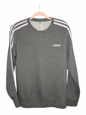 Kids Large Adidas Gray Crewneck Sweatshirt with Lavender Shoulder Stripes